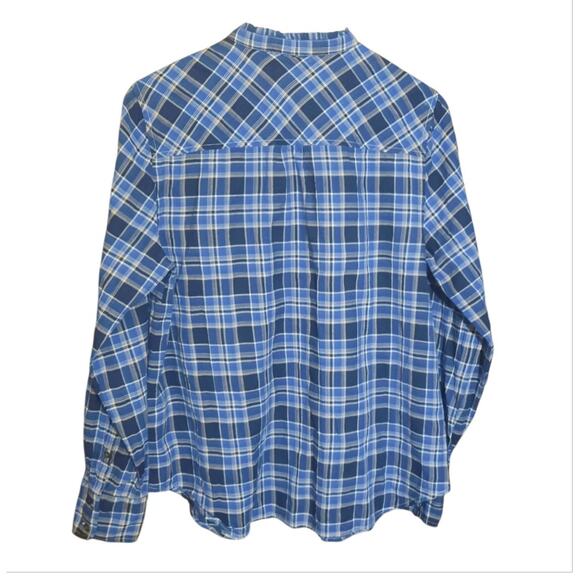 J. Crew Womens Blue Ocean Plaid Long Sleeve Popover Top Size 14 - Picture 2 of 6